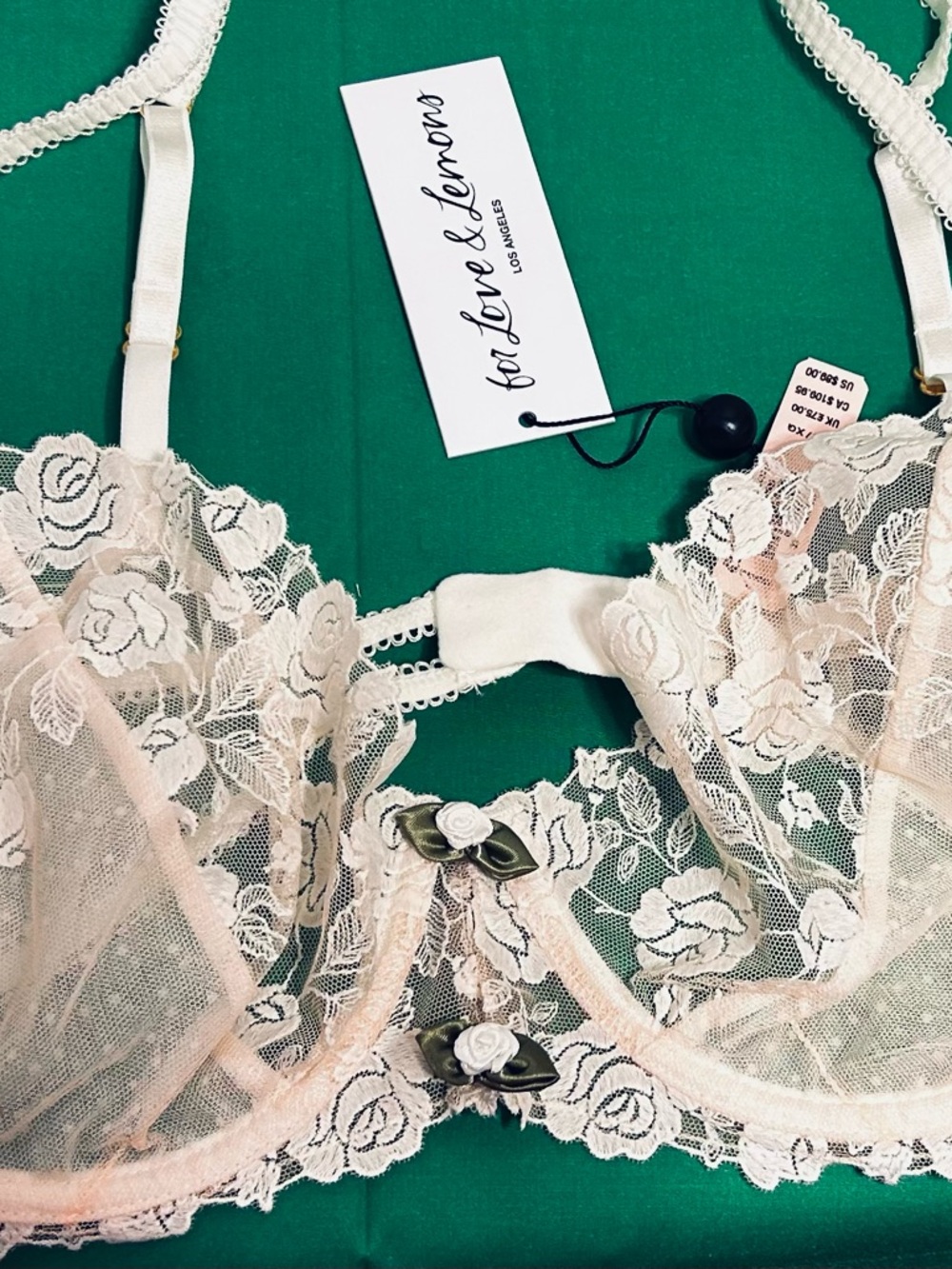 For Love & Lemons Sweetheart 4 piece set Bra, Garter Belt & 2 Things XL NWT - Picture 2 of 16